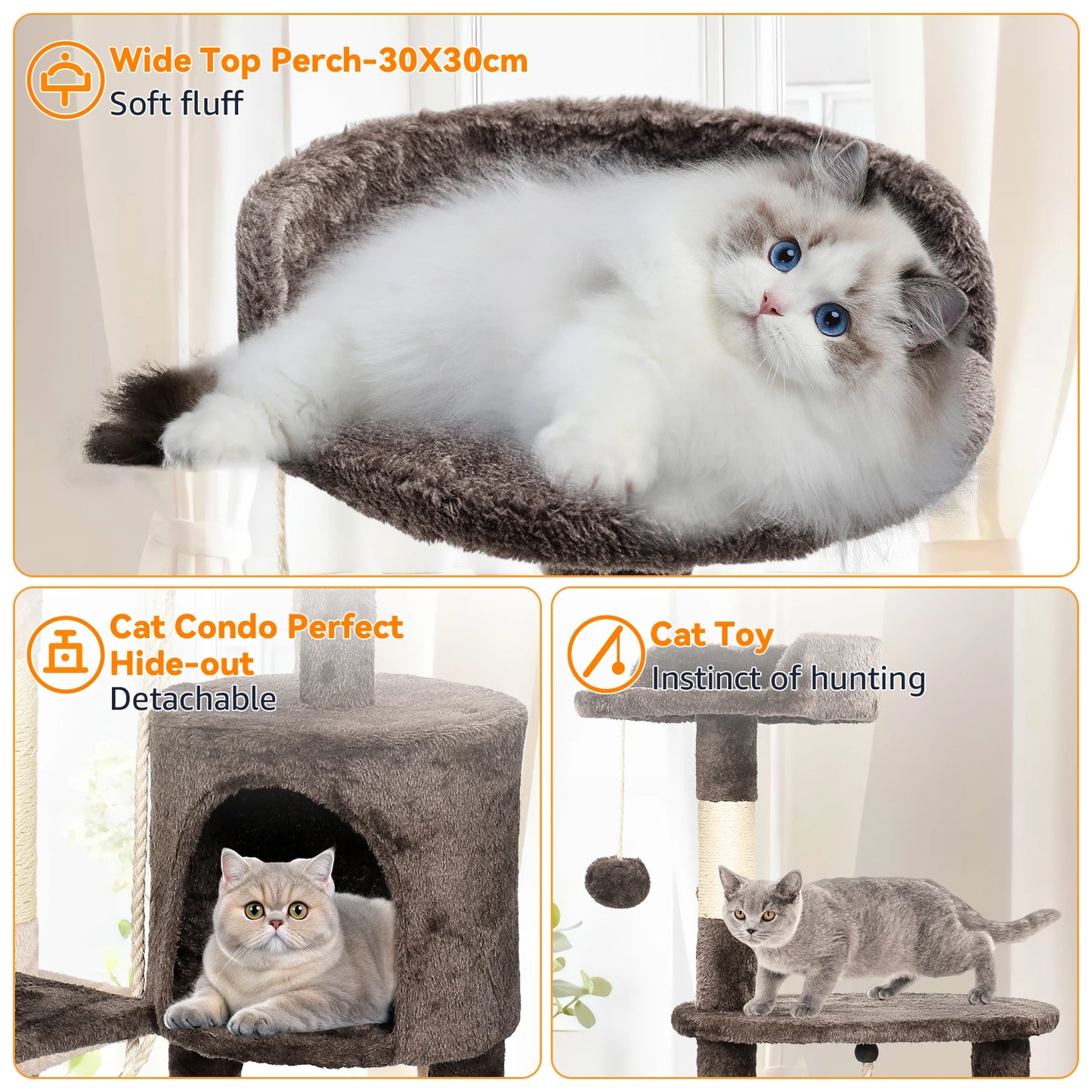 SKSBTF Cat Trees Tower Cat Climbing Frame For Indoor Cats With Scratching Posts Cat House Padded Top Perches and Condos Cat Toys