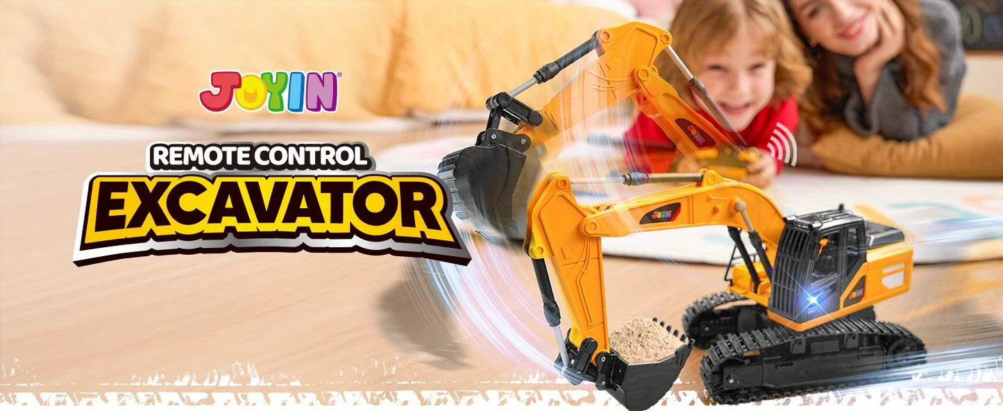 JOYFY 2.4Ghz RC Remote Control Excavator Toys with Light Construction Toys for Boys Birthday Chirstmas Gift