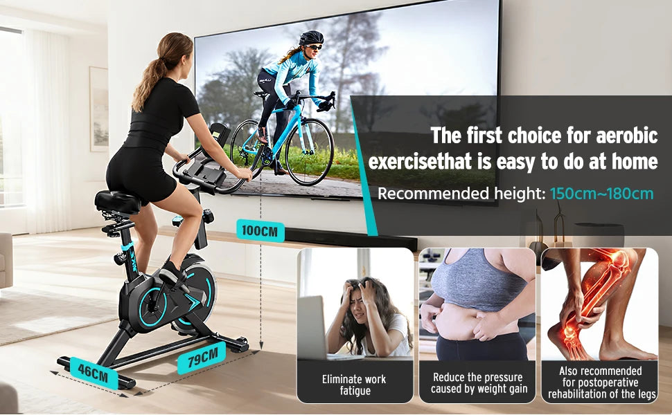 Upright Spin Exercise Bike, Silent Air Bike Home Gym Fitness Trainer, Zwift APP Connected, Stepless Resistance Adjustment, Easy