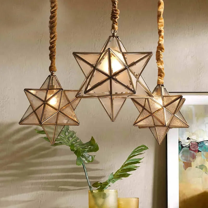 Simple Bedroom Creative Personality Glass/copper Star Chandelier Lamps