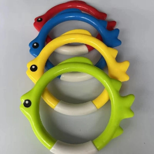 4Pcs Underwater Swim Training Gear With Fish-Shaped Retrieval Rings Diving Rings Set Floatable PVC Pool Toys For Adults/Kids