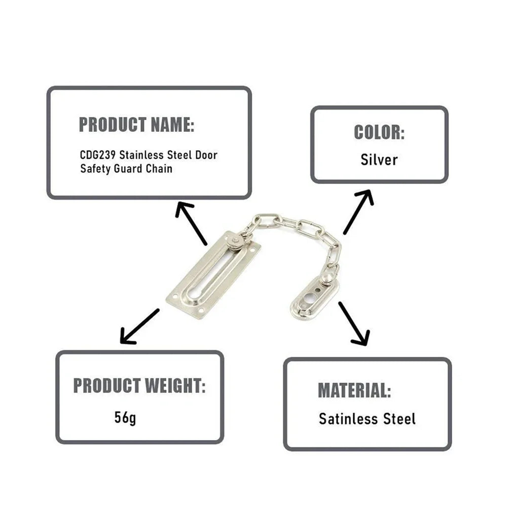 Security Door Chain Latch Stainless - Steel Silver Sliding Fastener Lock