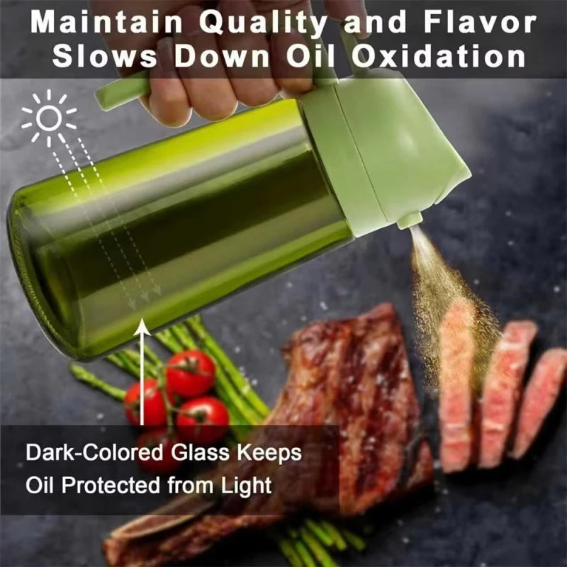 470ml Olive Oil Dispenser, Cooking Sprayer 2-in-1 Spray and Pour, Leak-Proof Eco-Friendly Thick Glass Spray Bottle for Cooking