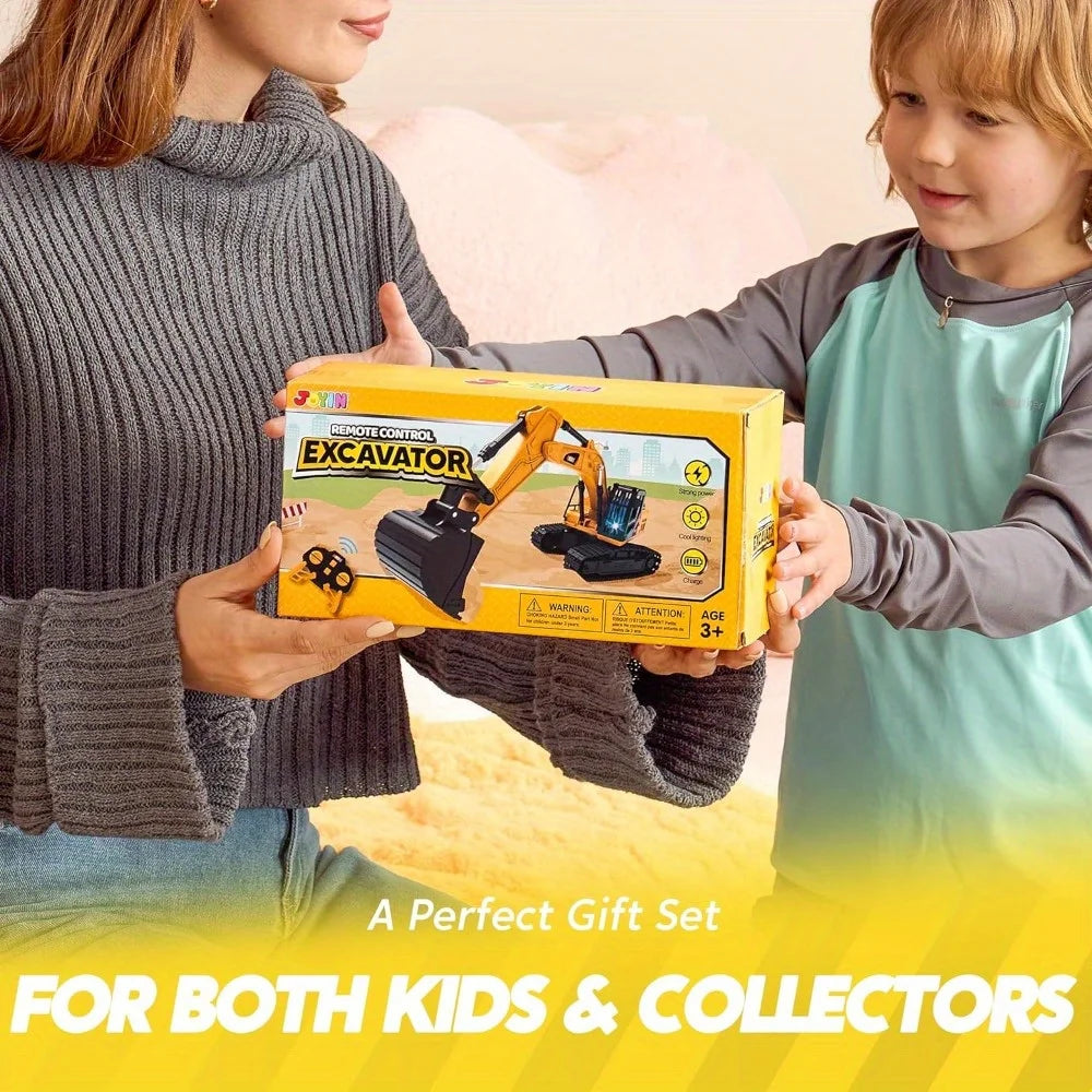 JOYFY 2.4Ghz RC Remote Control Excavator Toys with Light Construction Toys for Boys Birthday Chirstmas Gift
