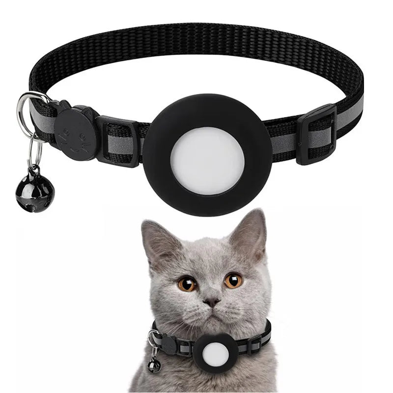 Airtag Cat Collar, Reflective Breakaway Safety Buckle with Bell, Adjustable Anti-Lost GPS Collar Holder for Kittens Puppies