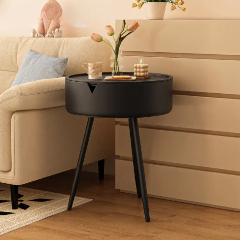 Round Nightstand with Storage - Bedside Table for Bedroom, Small Side Table for Living Room