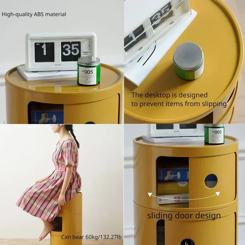 Creative Plastic Bedside Table - Modern Minimalist Round Storage Cabinet