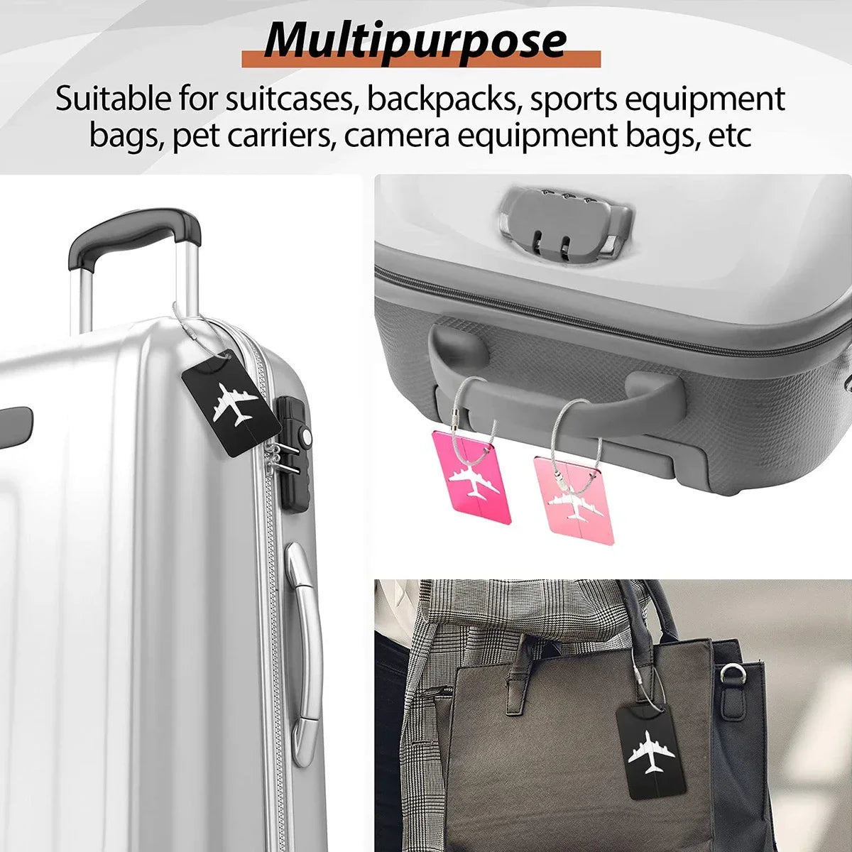 Aluminium Alloy Aircraft Luggage Tag with Name Travel Luggage Tag ID Card Anti-lost Solid Colour Travel Accessories