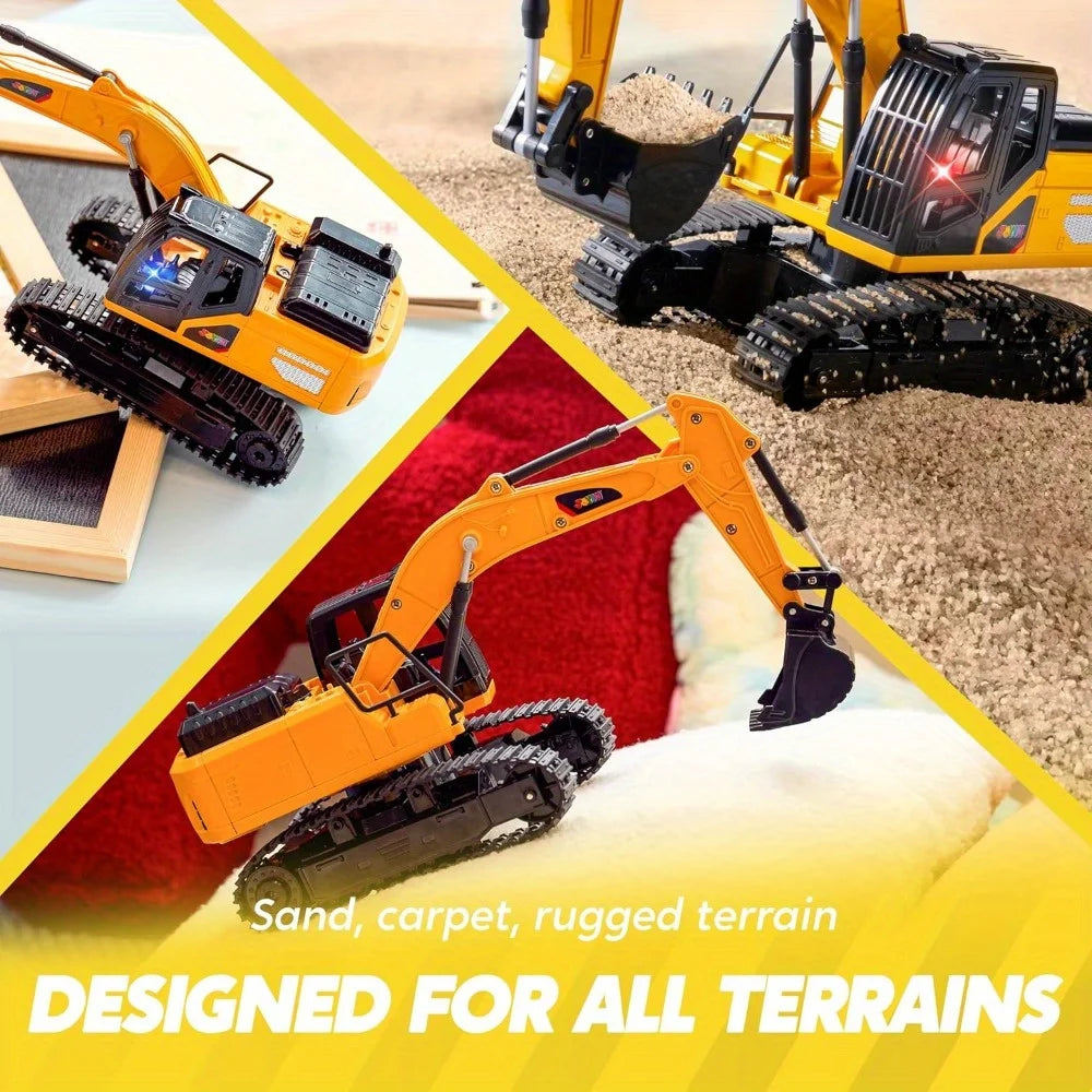 JOYFY 2.4Ghz RC Remote Control Excavator Toys with Light Construction Toys for Boys Birthday Chirstmas Gift