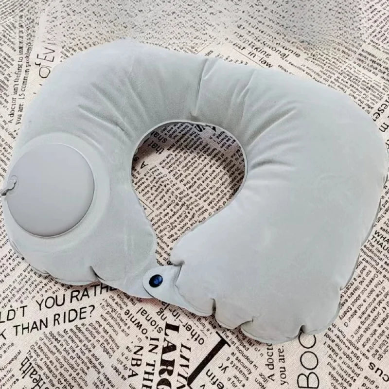 U Shaped Inflatable Travel Pillow Push Pump Portable Air Neck Support Cushion