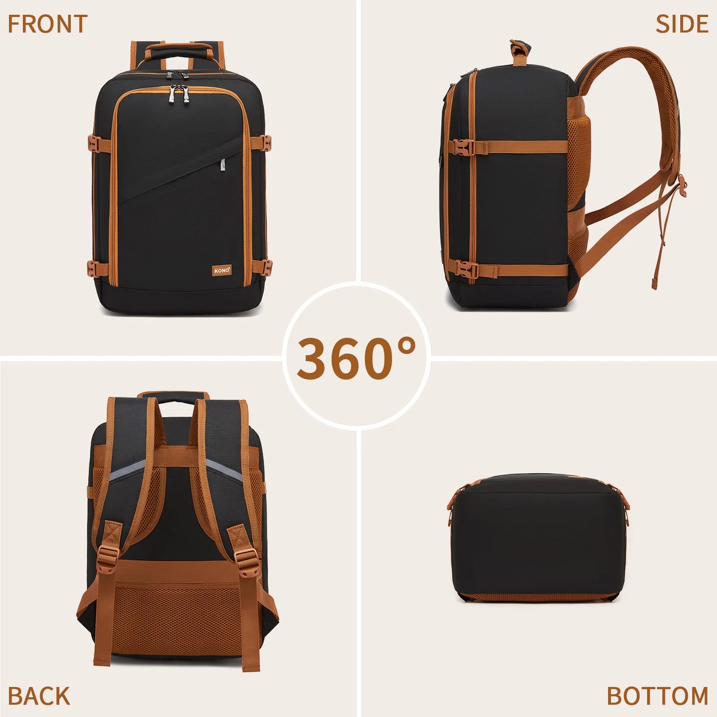 Kono 40x30x20cmRyanair Cabin Backpack Underseat  Carry-On with 15.6" Laptop Compartment - Travel Rucksack