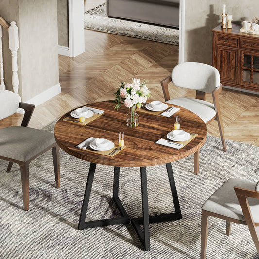 Tribesigns 80 cm Round Dining Table for 2, Industrial Kitchen Table with Metal Base, Small Table for Dining Room, Small Space