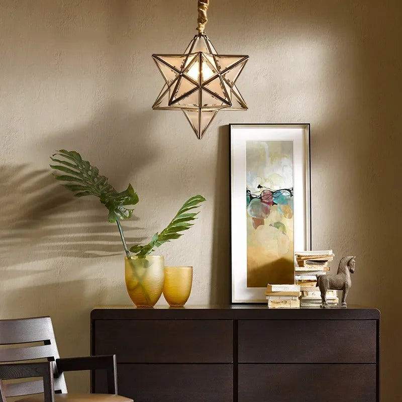 Simple Bedroom Creative Personality Glass/copper Star Chandelier Lamps
