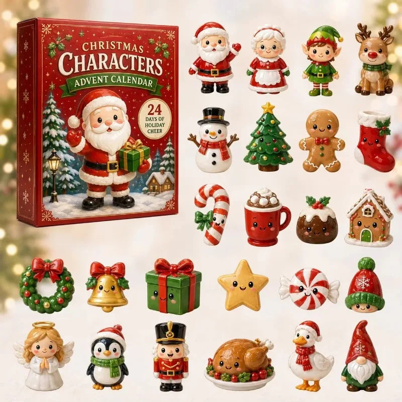 24-Day Mini Christmas Brick Ornament Advent Calendar,2D Acrylic Christmas Tree Backpack Pendant Holiday Countdown Gift