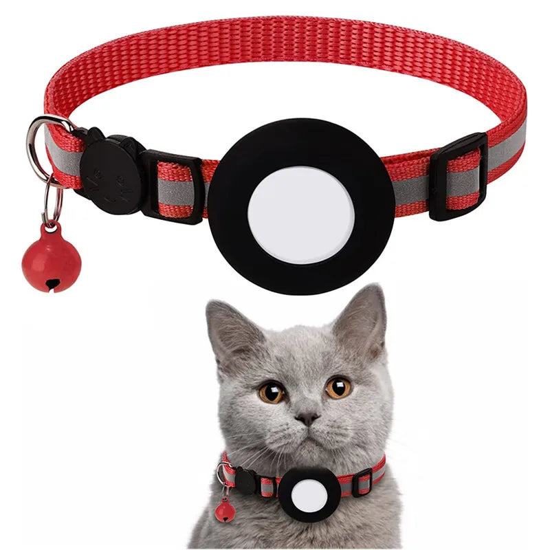Airtag Cat Collar, Reflective Breakaway Safety Buckle with Bell, Adjustable Anti-Lost GPS Collar Holder for Kittens Puppies