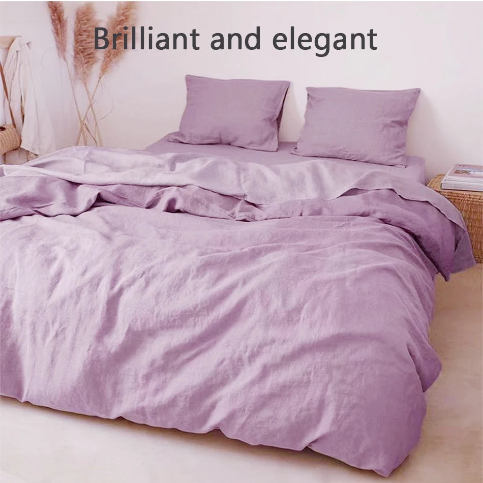 100% Linen Bed Duvet Cover Stone Washed France Linen Solid Color Breathable Pillowcase Home Textiles Bedding