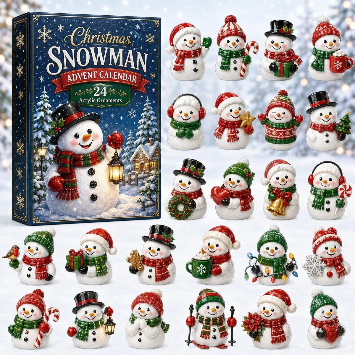 24-Day Mini Christmas Brick Ornament Advent Calendar,2D Acrylic Christmas Tree Backpack Pendant Holiday Countdown Gift