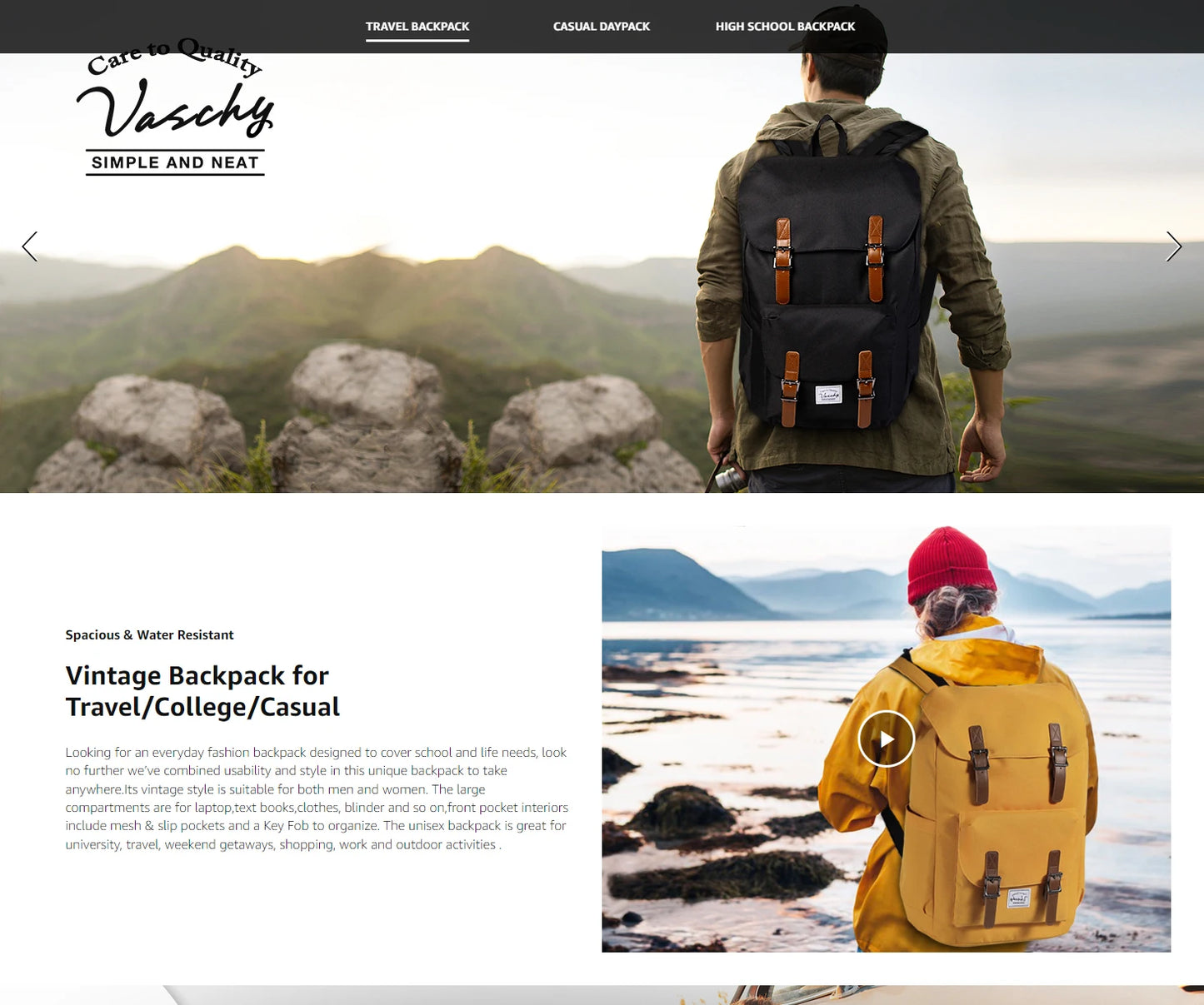 Unisex Vintage Backpack 26L Large Capacity School Rucksack for Men And Women Water Resistant 15.6inch Laptop Compartment Casual Travel Bag