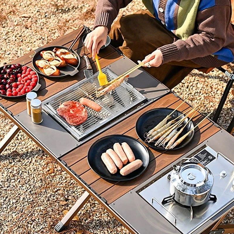 WESTTUNE IGT Barbecue Grill Folding Charcoal Firewood Stove Heater Portable Camping Picnic Cookware Stainless Steel BBQ Rack