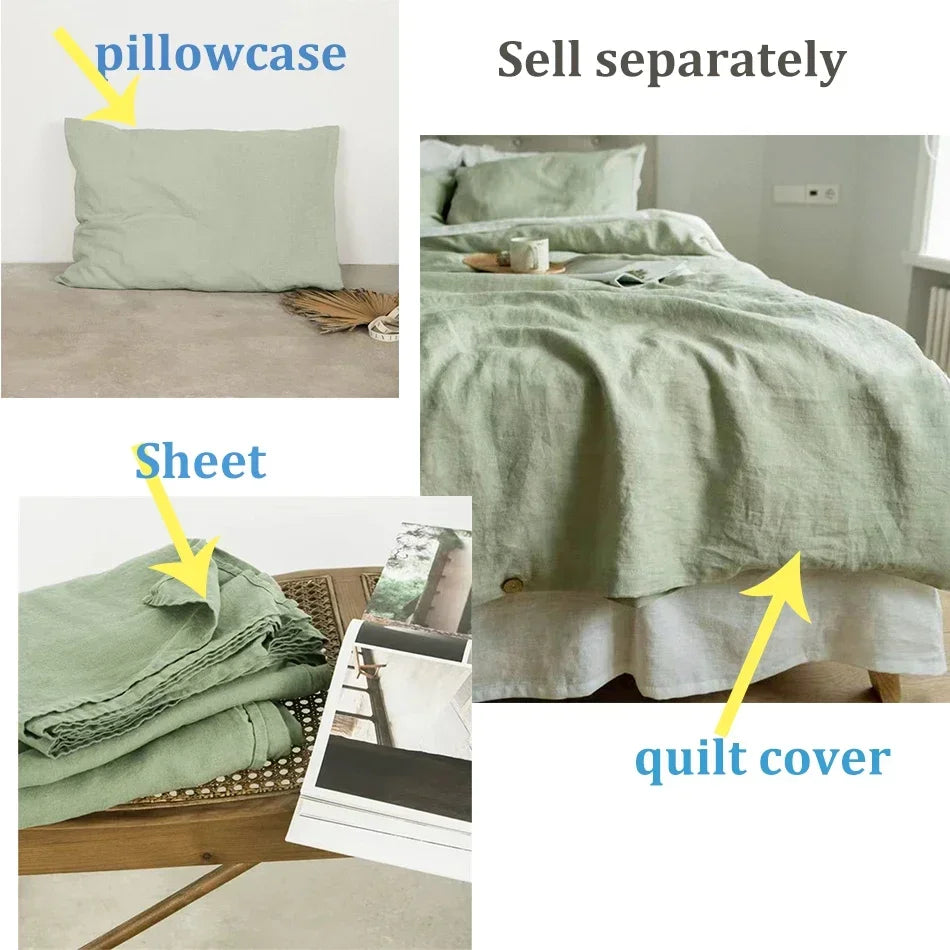 100% Linen Bed Duvet Cover Stone Washed France Linen Solid Color Breathable Pillowcase Home Textiles Bedding