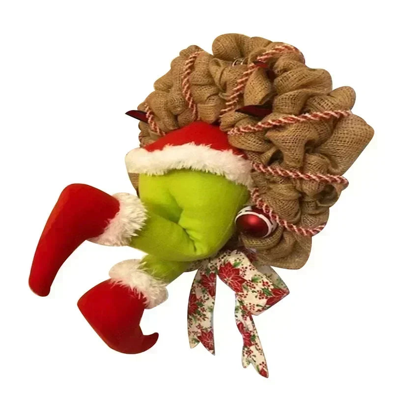Grinch Leg Wreath Door Hanging - Creative Christmas Décor Plush "The Christmas Thief"