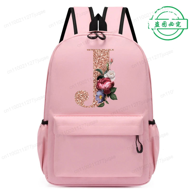 Cute Rose Gold Letter A~Z Kawaii Back To School Backpack for Girl Boy Children Rucksack Fashion Casual School Bags Birthday Gift