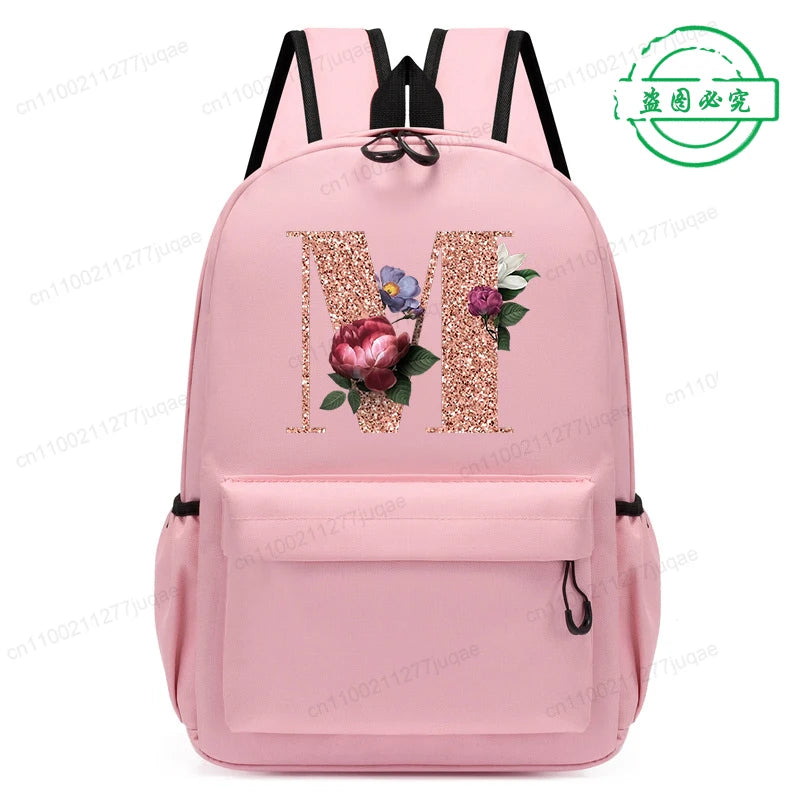 Cute Rose Gold Letter A~Z Kawaii Back To School Backpack for Girl Boy Children Rucksack Fashion Casual School Bags Birthday Gift
