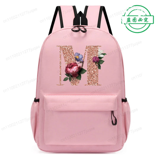 Cute Rose Gold Letter A~Z Kawaii Back To School Backpack