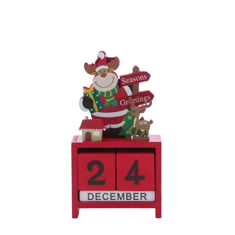 Christmas Count Down Calendar Santa Claus Elk Snowman Wooden Calendar Christmas Ornaments Desktop Decoration Gifts