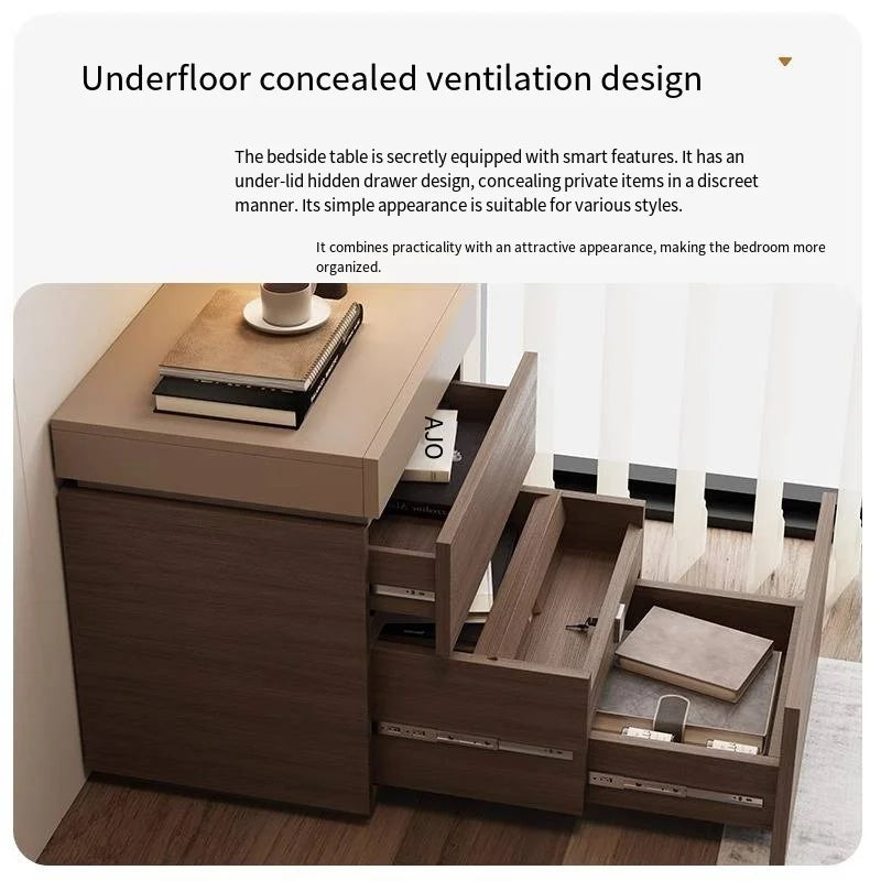 solid wood bedside cabinet multi-functional with hidden compartment