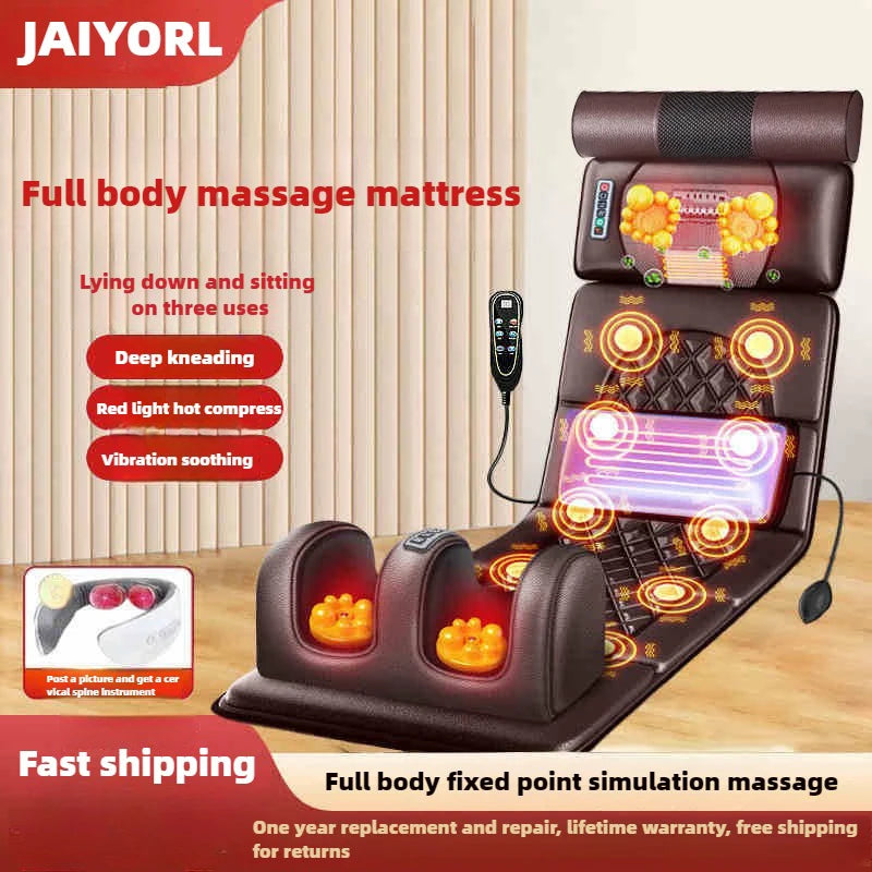 Electric Full Body Massage Mattress With Heating Hand Control Shoulder Neck Waist Airbag Back Kneading Vibration Massage Cushion