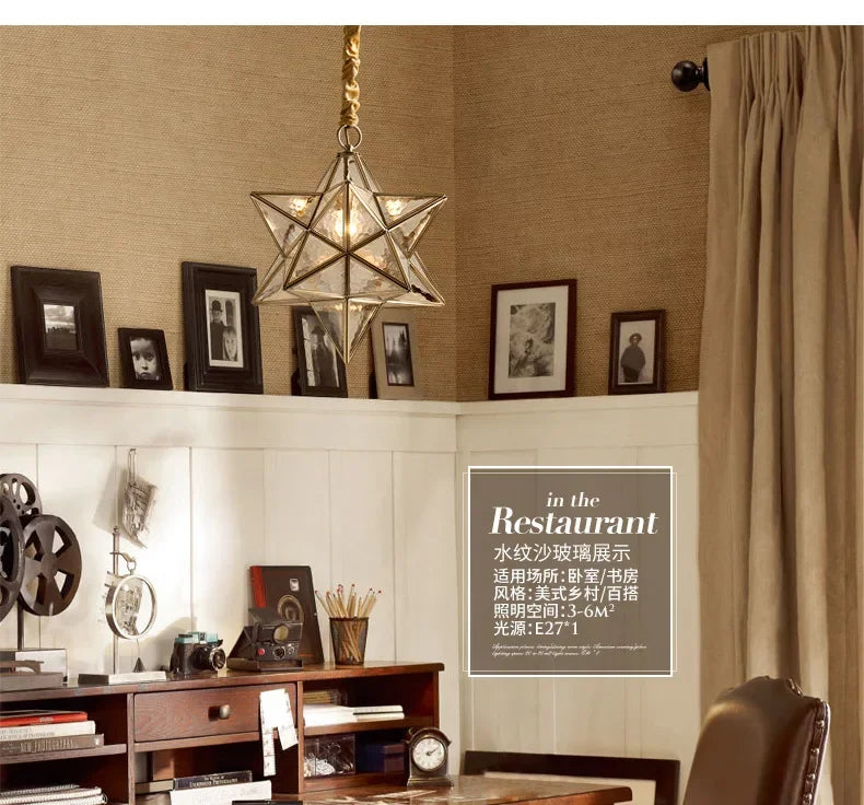 Simple Bedroom Creative Personality Glass/copper Star Chandelier Lamps