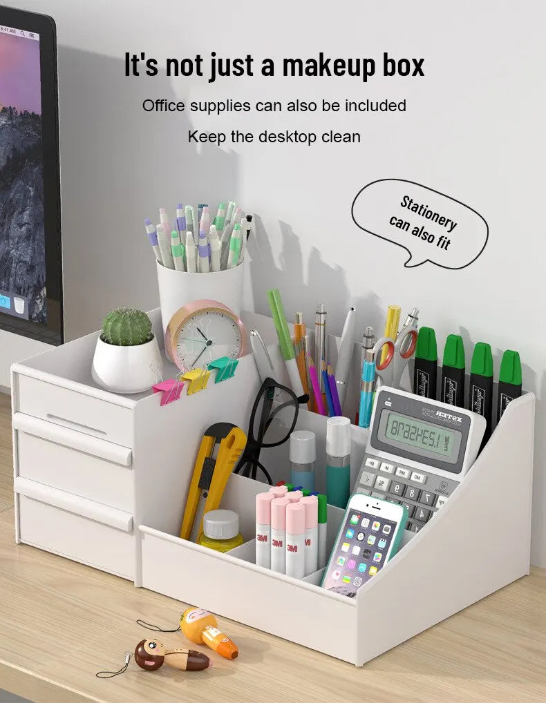 1pc White New Drawer Makeup Storage Box - Dormitory Finishing Plastic Shelf