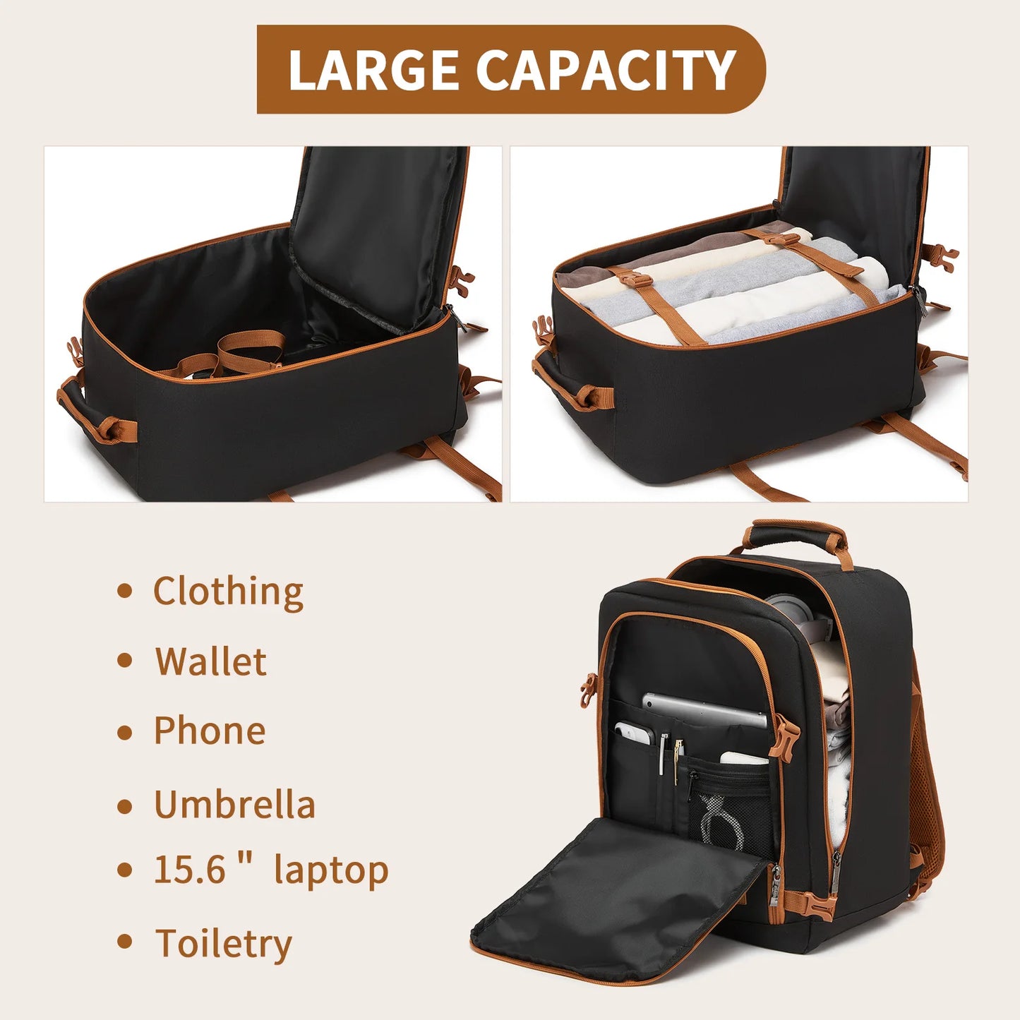 Kono 40x30x20cmRyanair Cabin Backpack Underseat  Carry-On with 15.6" Laptop Compartment - Travel Rucksack