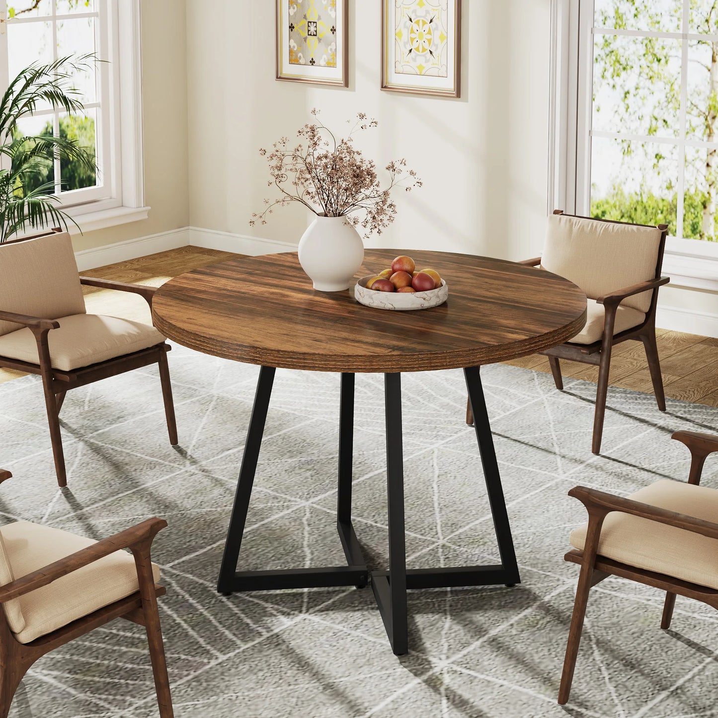 Tribesigns 80 cm Round Dining Table for 2, Industrial Kitchen Table with Metal Base, Small Table for Dining Room, Small Space