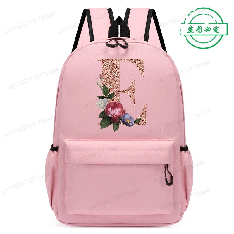 Cute Rose Gold Letter A~Z Kawaii Back To School Backpack for Girl Boy Children Rucksack Fashion Casual School Bags Birthday Gift