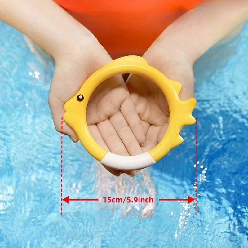 4Pcs Underwater Swim Training Gear With Fish-Shaped Retrieval Rings Diving Rings Set Floatable PVC Pool Toys For Adults/Kids