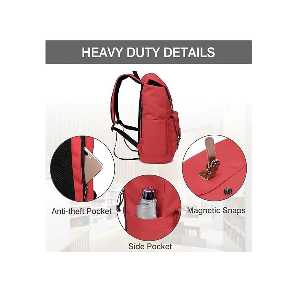 Unisex Vintage Backpack 26L Large Capacity School Rucksack for Men And Women Water Resistant 15.6inch Laptop Compartment Casual Travel Bag