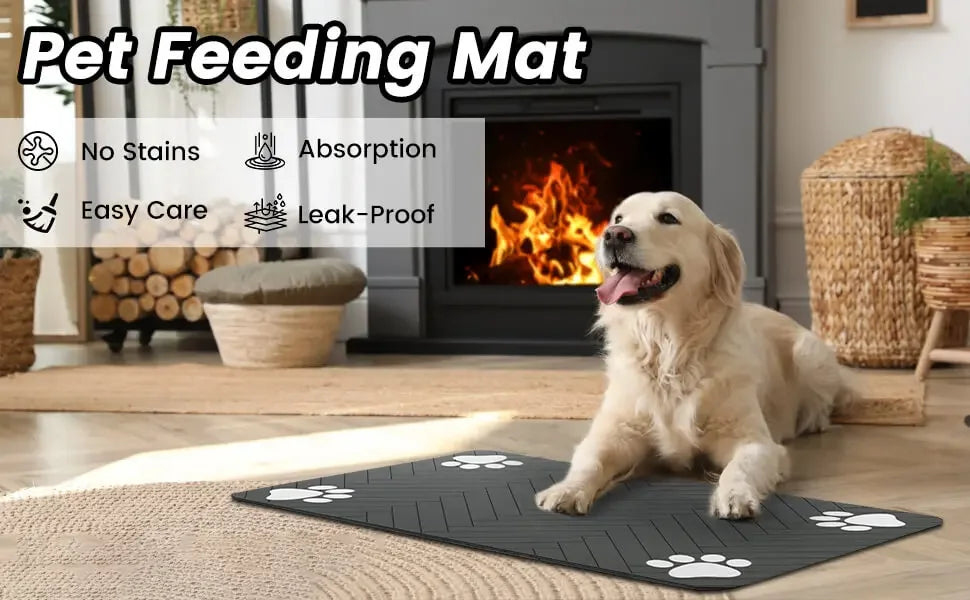 Absorbent Pet Feeding Mat, Waterproof Placemat for Dog & Cat Food & Water Bowls