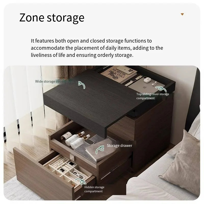 solid wood bedside cabinet multi-functional with hidden compartment