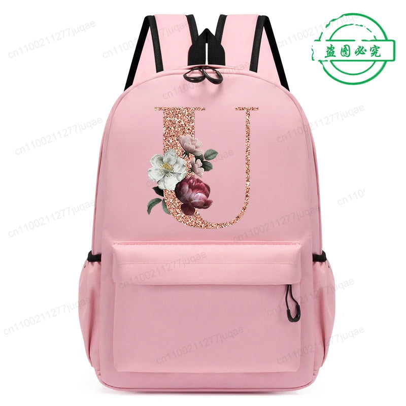 Cute Rose Gold Letter A~Z Kawaii Back To School Backpack for Girl Boy Children Rucksack Fashion Casual School Bags Birthday Gift