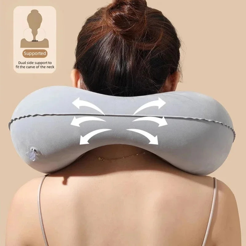 U Shaped Inflatable Travel Pillow Push Pump Portable Air Neck Support Cushion
