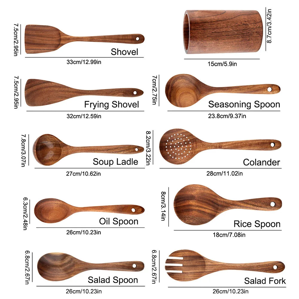 Wooden Kitchenware Cooking Shovels Spoon Colander Kitchen Utensils Set - Teak