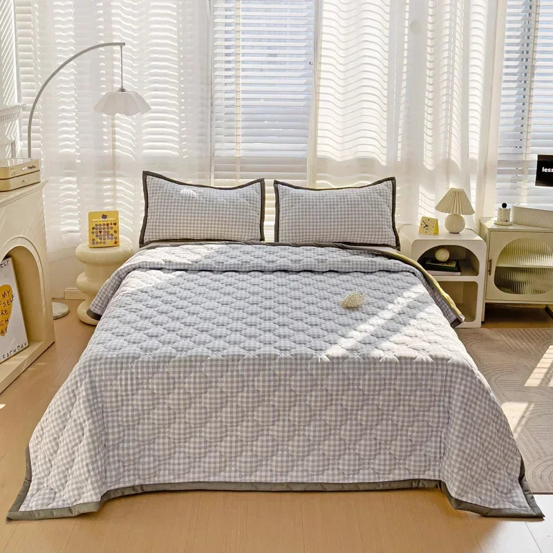 Quilted Bedspread Plaid Style Bed - Linen