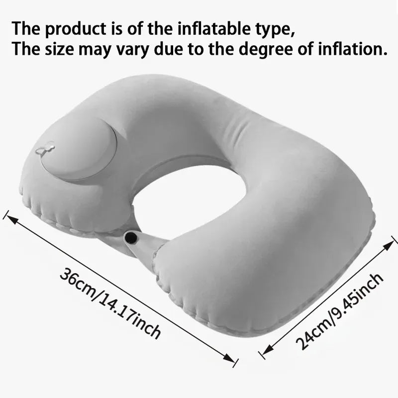 U Shaped Inflatable Travel Pillow Push Pump Portable Air Neck Support Cushion