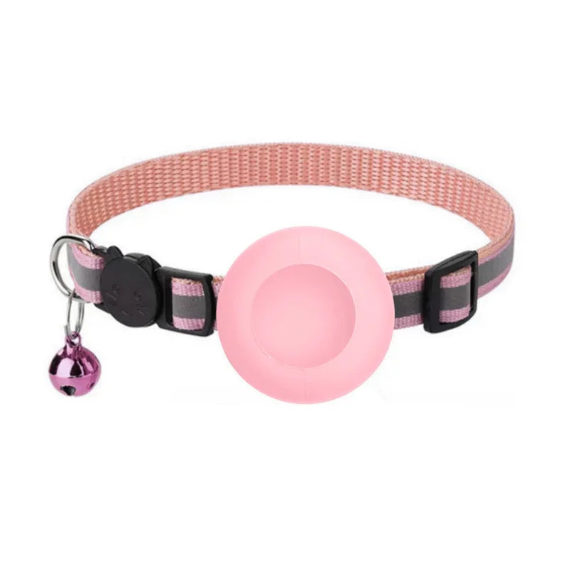 Airtag Cat Collar, Reflective Breakaway Safety Buckle with Bell, Adjustable Anti-Lost GPS Collar Holder for Kittens Puppies