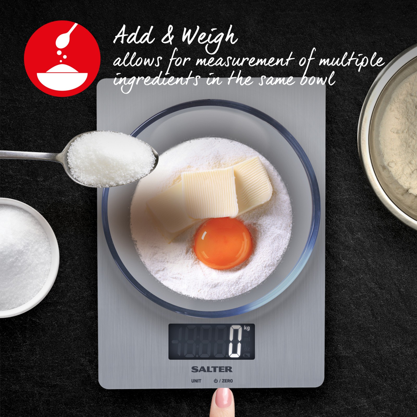 Salter Digital Kitchen Scale Brushed Stainless Steel Measures Food & Liquid 5Kg