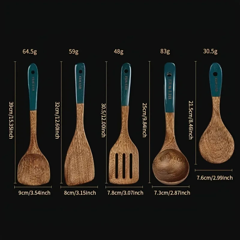 A set of wooden kitchen utensils - Safe for use with Non-stick Cookware
