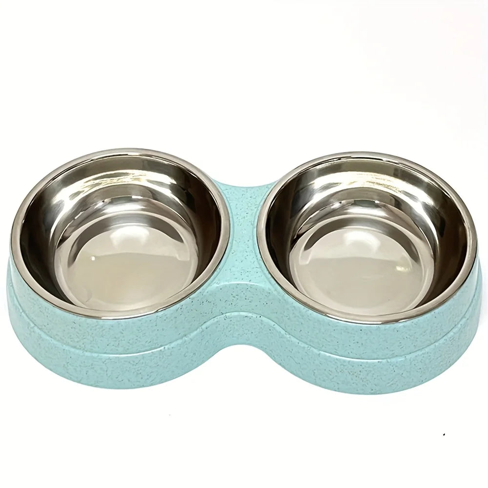 Dual Bowl Stainless Steel Pet Bowls for Dogs and Cats - Non-Skid Base