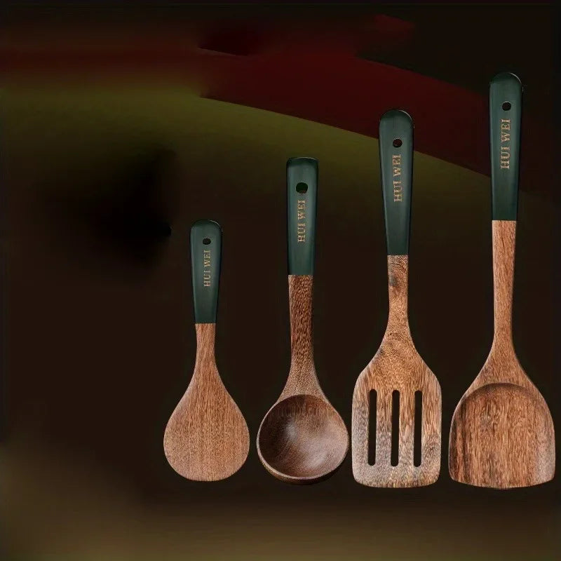 A set of wooden kitchen utensils - Safe for use with Non-stick Cookware